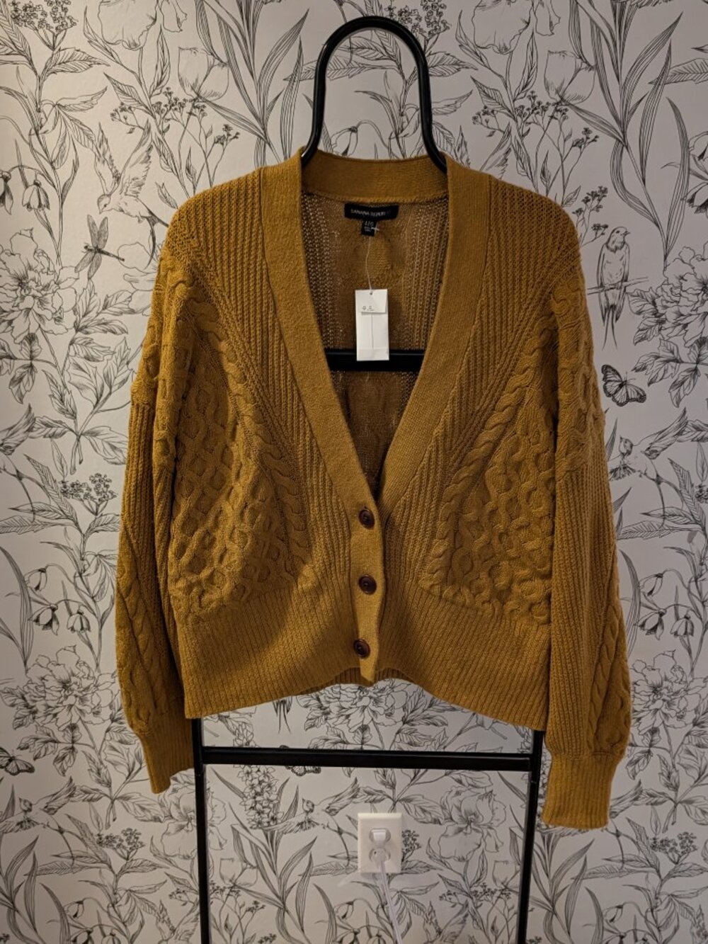 Banana Republic Supima Cotton Hemp Cable Knit Cardigan Mustard Size Large NWT